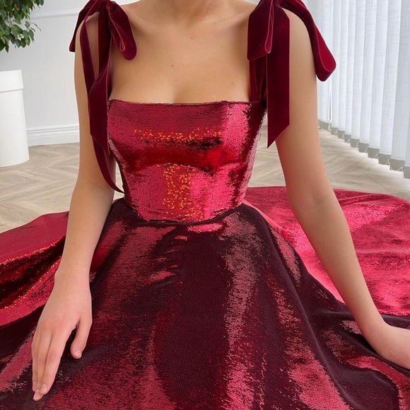 Teuta Matoshi Forever Carmine Burgundy Sequin Midi Dress - Picture 4 of 10